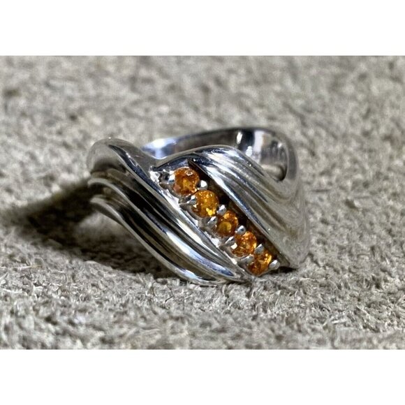 Signed Sterling Silver Ring With Citrine Gems  Size 6 >925 - Picture 1 of 5